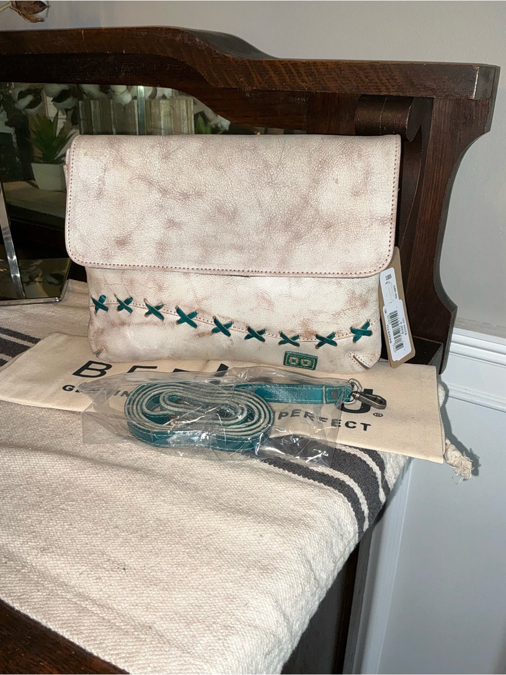 NWT Bed Stu Cleo Crossbody Shoulder Bag Nectar Lux Arctic Teal Rustic MSRP  $209